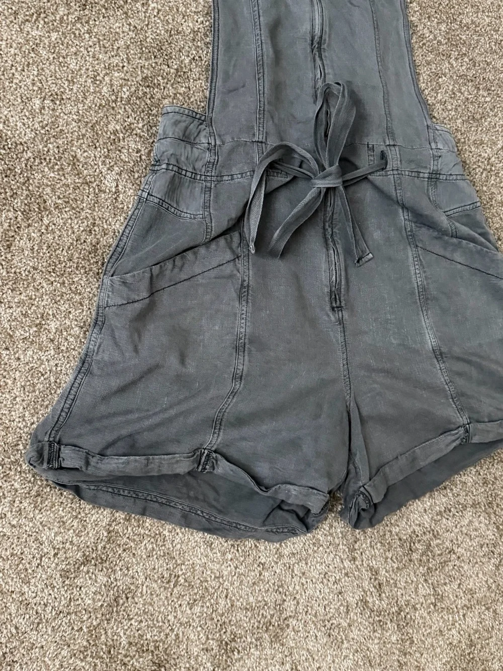 Free People Charcoal Gray Short Overalls